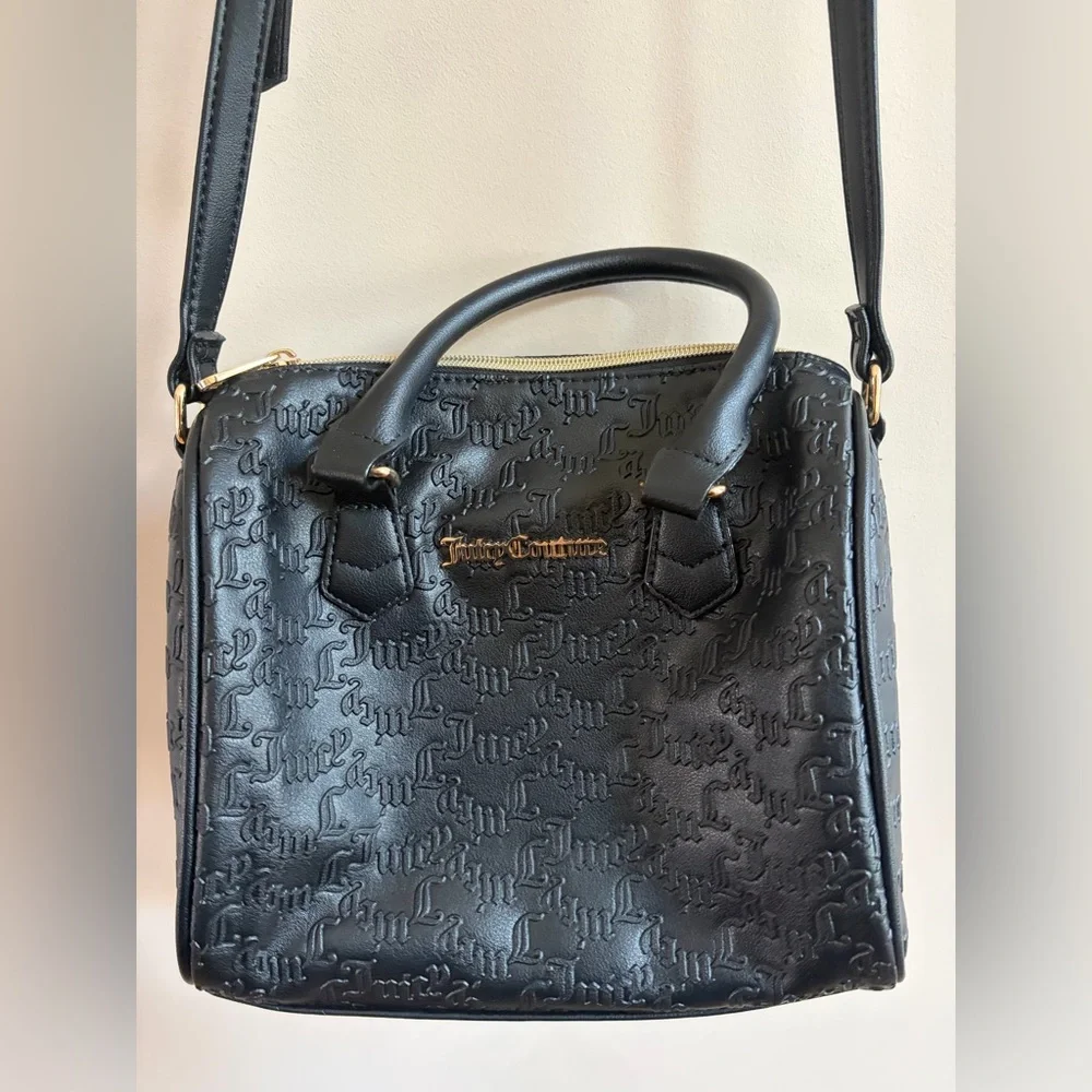 Juicy Couture Black Faux Leather Handbag Shoulder Bag, Y2K Style Accessory Purse